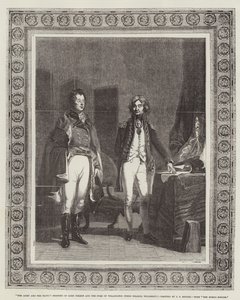 Het leger en de marine, ontmoeting van Lord Nelson en de hertog van Wellington (toen kolonel Wellesley)